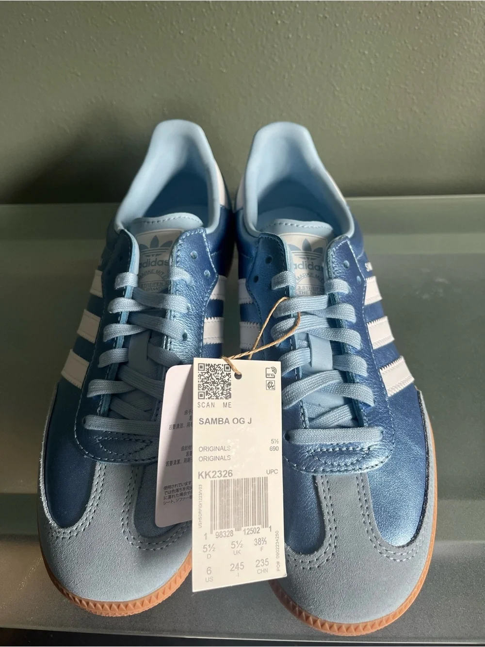 Adidas Samba OG J Metallic Clear Sky Blue Gum – Big Kids 6 / Women’s 7.5 – NWT
